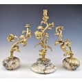 Superb 19C French Gilt Bronze Flowers Candleholders Set