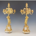 Superior 19C French Bronze Dore Marble Pair Art Nouveau Candelabras