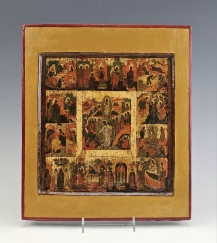 18C Russian Orthodox Kovcheg Icon of The Great Feasts