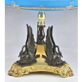 19C Antique French Gilt Patinated Bronze Opaline Glass Tazza Swans image 4