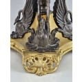 19C Antique French Gilt Patinated Bronze Opaline Glass Tazza Swans image 5