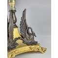 19C Antique French Gilt Patinated Bronze Opaline Glass Tazza Swans image 6