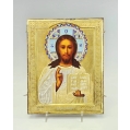 19C Antique Russian Silver Gilt Enamel Icon Christ Pantocrator image 1