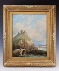 19C English Oil Painting Henry Smyth ( 1800 - 1873 ) Lindisfarne Castle