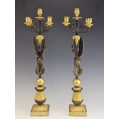 19C French Gilt Patinated Bronze Pair Empire Style Candelabras image 1