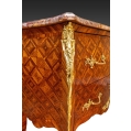 19C French Louis XV Style Parquetry Ormolu Marble Top Commode Cabinet Signed image 6