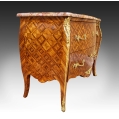 19C French Louis XV Style Parquetry Ormolu Marble Top Commode Cabinet Signed image 8