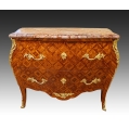 19C French Louis XV Style Parquetry Ormolu Marble Top Commode Cabinet Signed image 11
