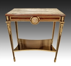 19C French Mahogany Gilt Bronze Marble Center Table