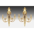 19C French Pair Gilt Bronze Wall Sconces Cherubs image 1