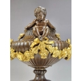 19C French Pair Patinated Gilt Bronze Urns Vases Rouge Marble Base image 4