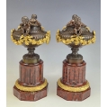19C French Pair Patinated Gilt Bronze Urns Vases Rouge Marble Base image 5