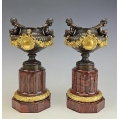 19C French Pair Patinated Gilt Bronze Urns Vases Rouge Marble Base image 7