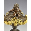 19C French Pair Patinated Gilt Bronze Urns Vases Rouge Marble Base image 8