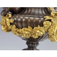 19C French Pair Patinated Gilt Bronze Urns Vases Rouge Marble Base image 10
