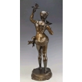 19C French Patinated Bronze Statue Faure de Brousse (1843-1908) Girl with Birds image 3