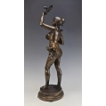 19C French Patinated Bronze Statue Faure de Brousse (1843-1908) Girl with Birds image 5
