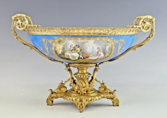 19C French Sevres Porcelain Gilt Bronze Centerpiece Bowl