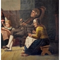19C German School Oil Canvas Painting Happy Family Scene image 5