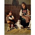 19C German School Oil Canvas Painting Happy Family Scene image 7