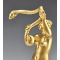 19C Gilt Bronze Dominique Van Den Bossche ( Belgian 1854-1906 ) Nymph With Snake image 3