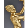19C Gilt Bronze Dominique Van Den Bossche ( Belgian 1854-1906 ) Nymph With Snake image 4