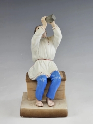 19C Russian Gardner Porcelain Figurine of Drinking Peasant