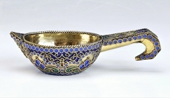 19C Russian Gilt Silver Enamel Kovsh