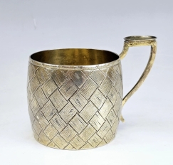 19C Russian Silver Trompe-l'oeil Tea Glass Holder Podstakannik Ovchinnikov