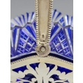 Antique European 800 Silver Bohemian Cobalt Crystal Basket image 5