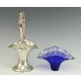 Antique European 800 Silver Bohemian Cobalt Crystal Basket image 7