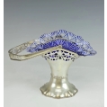 Antique European 800 Silver Bohemian Cobalt Crystal Basket image 9