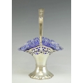 Antique European 800 Silver Bohemian Cobalt Crystal Basket image 10