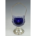 Antique European 800 Silver Bohemian Cobalt Crystal Basket image 11