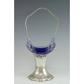 Antique European 800 Silver Bohemian Cobalt Crystal Basket image 12