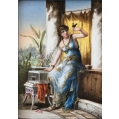 Antique French 19th C Porcelain Plaque A. Soustre After Diana Coomans Gilt Frame image 1