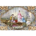 Antique French Gilt Bronze Champlevé Enamel Tray w/ Sevres Style H/P Plaque image 3