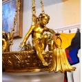 Antique French Gilt Bronze Glass Chandelier Wall Sconces Set Cherubs image 2