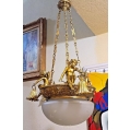 Antique French Gilt Bronze Glass Chandelier Wall Sconces Set Cherubs image 6