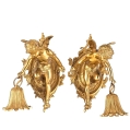 Antique French Gilt Bronze Glass Chandelier Wall Sconces Set Cherubs image 7
