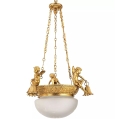 Antique French Gilt Bronze Glass Chandelier Wall Sconces Set Cherubs image 8