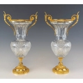 Antique French Pair Gilt Bronze Cut Crystal Vases Baccarat image 1