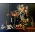 Antique Large German Still Life with Flowers, Fruit, Oysters M.O.Bürger 1889 image 1