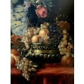 Antique Large German Still Life with Flowers, Fruit, Oysters M.O.Bürger 1889 image 3