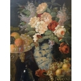 Antique Large German Still Life with Flowers, Fruit, Oysters M.O.Bürger 1889 image 4
