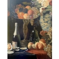 Antique Large German Still Life with Flowers, Fruit, Oysters M.O.Bürger 1889 image 5