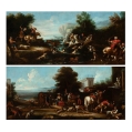 Antique Large Old Master 18th C North Italian Pair Hunting Scenes Oil Paintings image 1