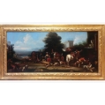 Antique Large Old Master 18th C North Italian Pair Hunting Scenes Oil Paintings image 3