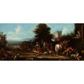 Antique Large Old Master 18th C North Italian Pair Hunting Scenes Oil Paintings image 8
