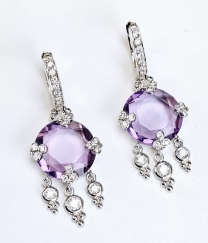 Beautiful 18K White Gold Amethyst Diamond Earings